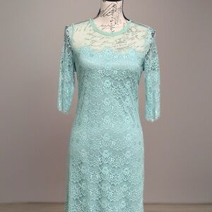 BCBG Paris Aqua Lace and Mesh Midi Dress NWT Sz 2